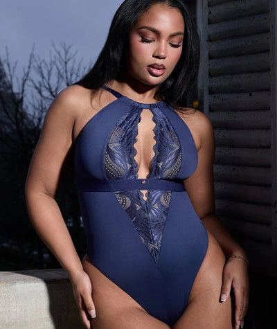 Scantilly Indulgence Stretch Lace Bodysuit - Navy Blue