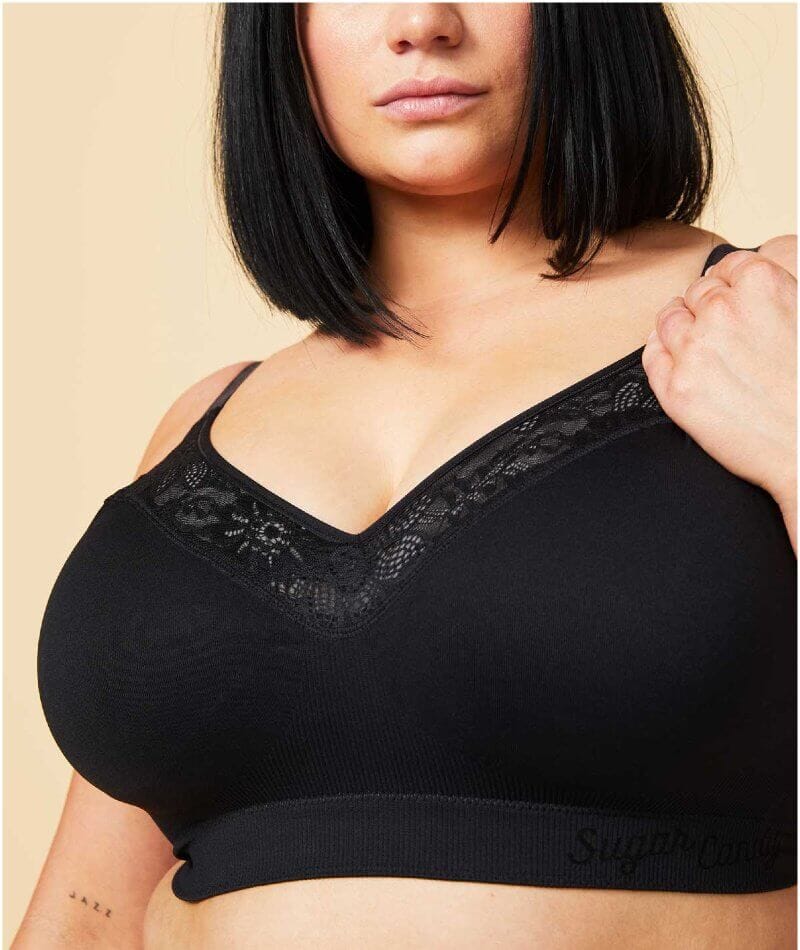 Sugar Candy Lux Fuller Bust Seamless F-HH Cup Wire-free Lounge Bra - Black Bras