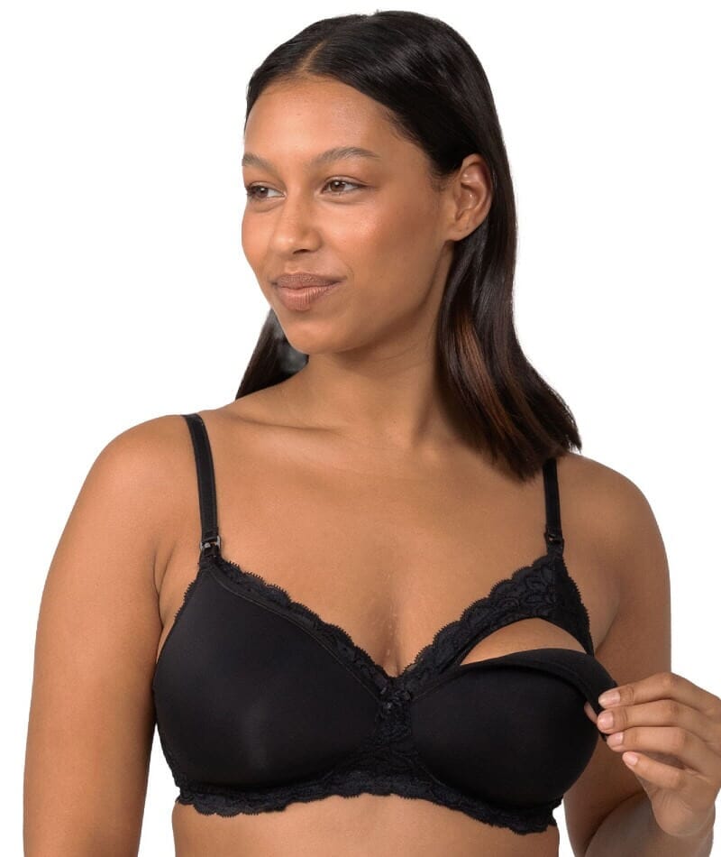 Curve Muse Women's Plus Size Nursing Wirefree Bra With Full Figure  Lace-3Pack-BLACK,NUDE,GRAY-48C