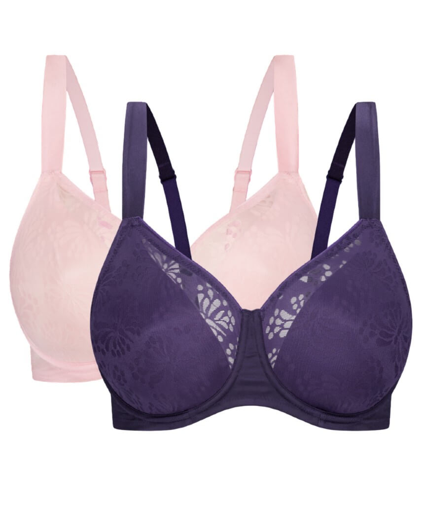 Triumph Lacy Minimizer 2 Pack Bra - Pink/Prussian Blue