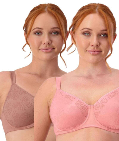 Triumph Lacy Minimizer 2 Pack Bra - Toasted Almond\Cherry Rose Bras