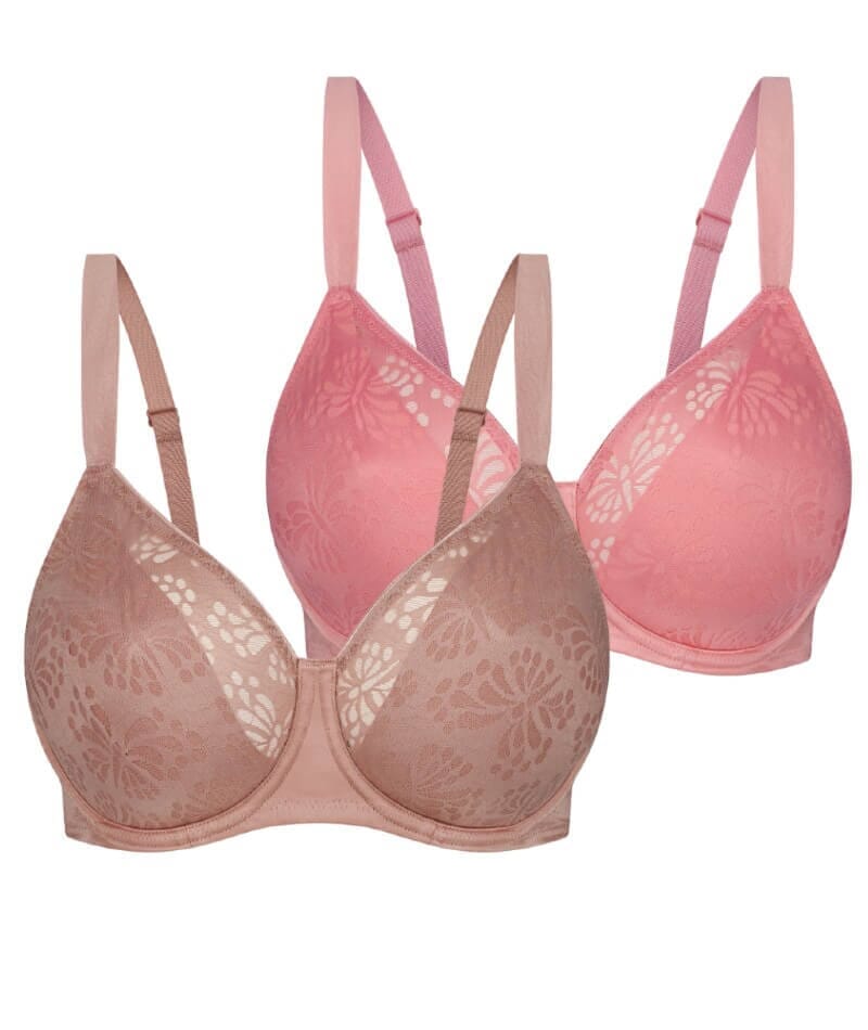 Triumph Lacy Minimizer 2 Pack Bra - Toasted Almond\Cherry Rose Bras