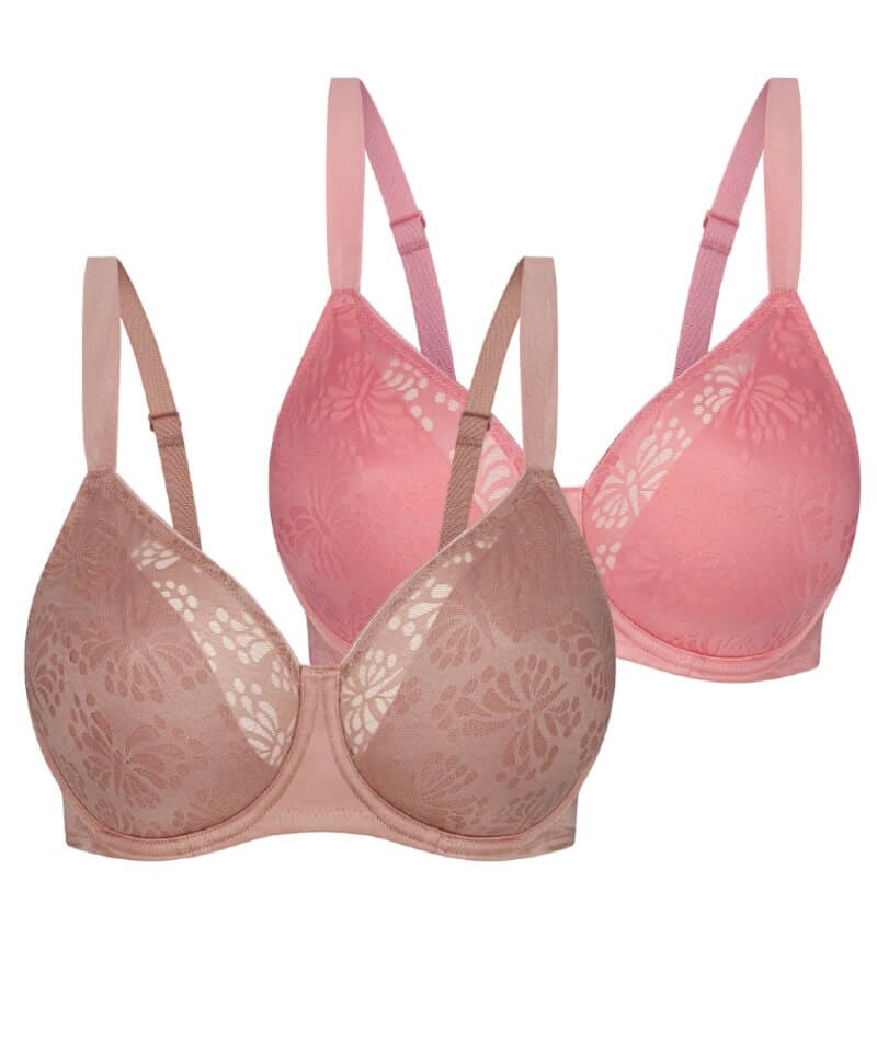 Triumph Lacy Minimizer 2 Pack Bra - Toasted Almond\Cherry Rose Bras