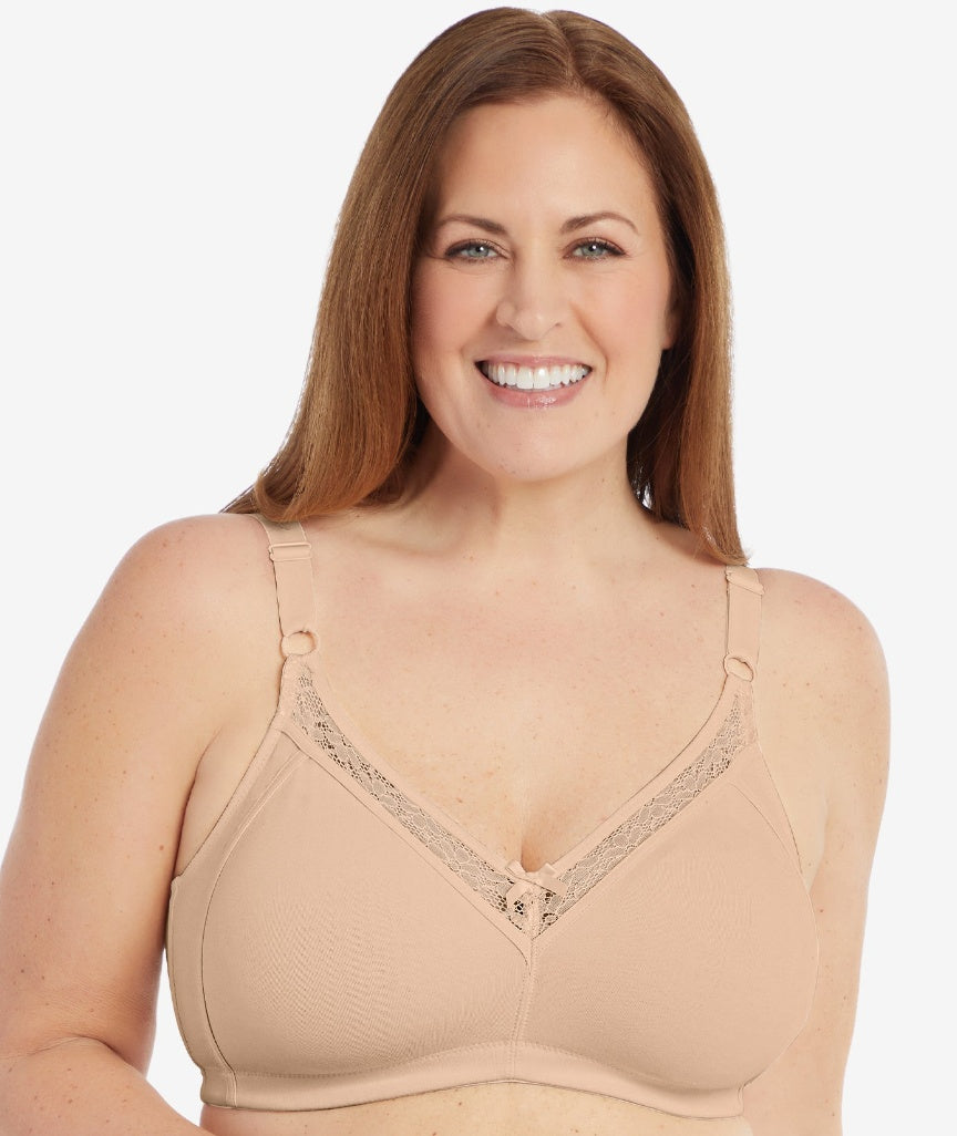 Leading Lady The Camille Wireless Soft-Cup Cotton Bra with Lace - Sand
