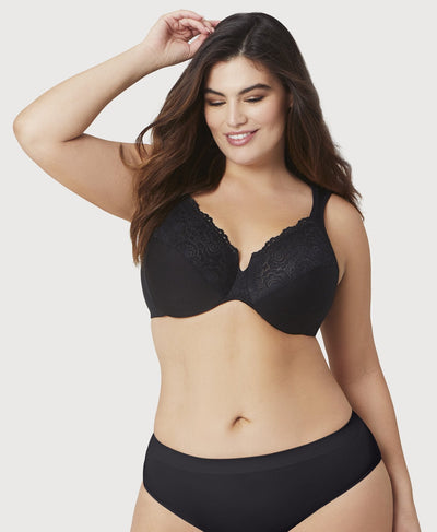 Glamorise Low Cut WonderWire Lace Bra - Black Bras