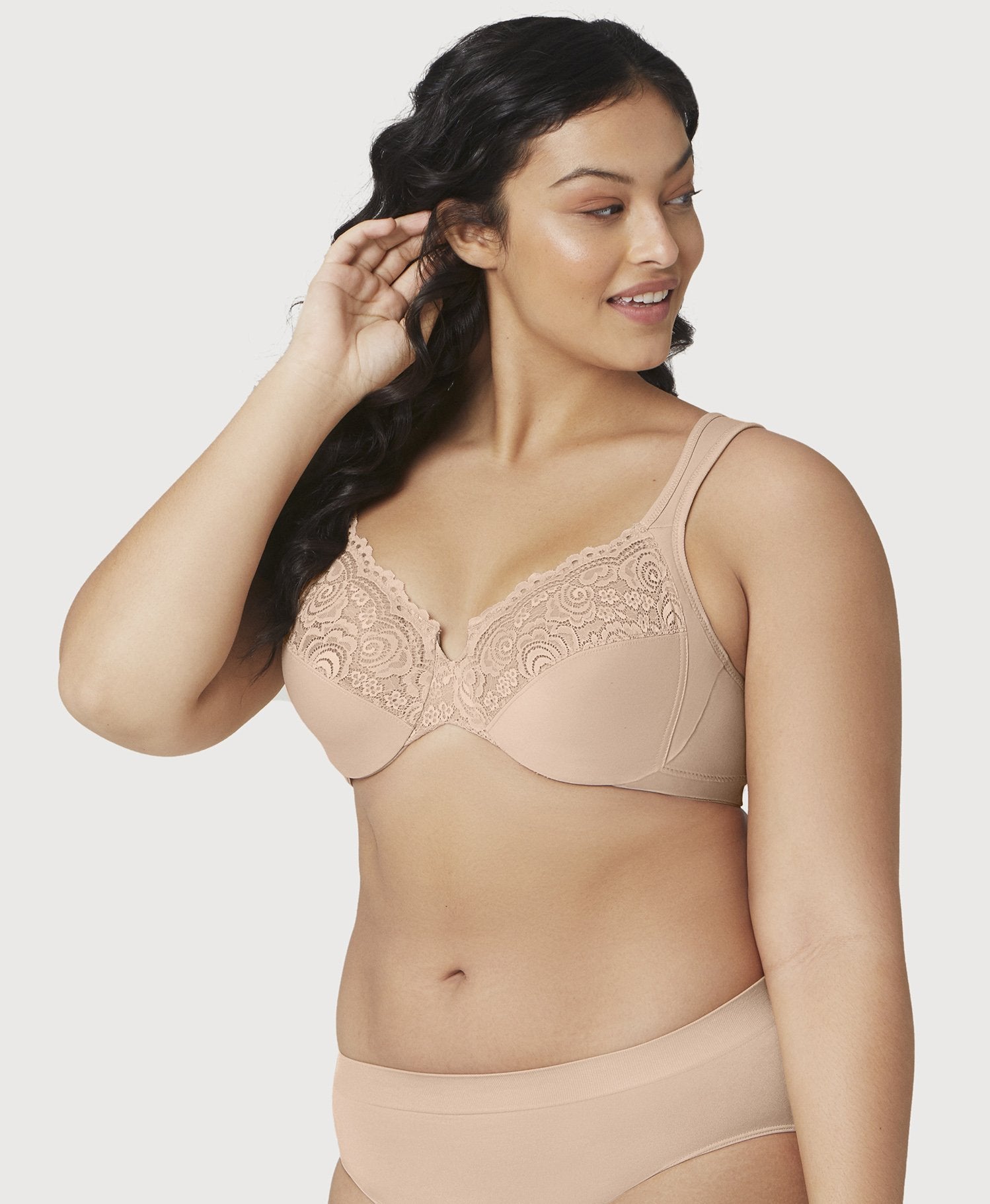 Glamorise Low Cut WonderWire Lace Bra - Cafe Bras