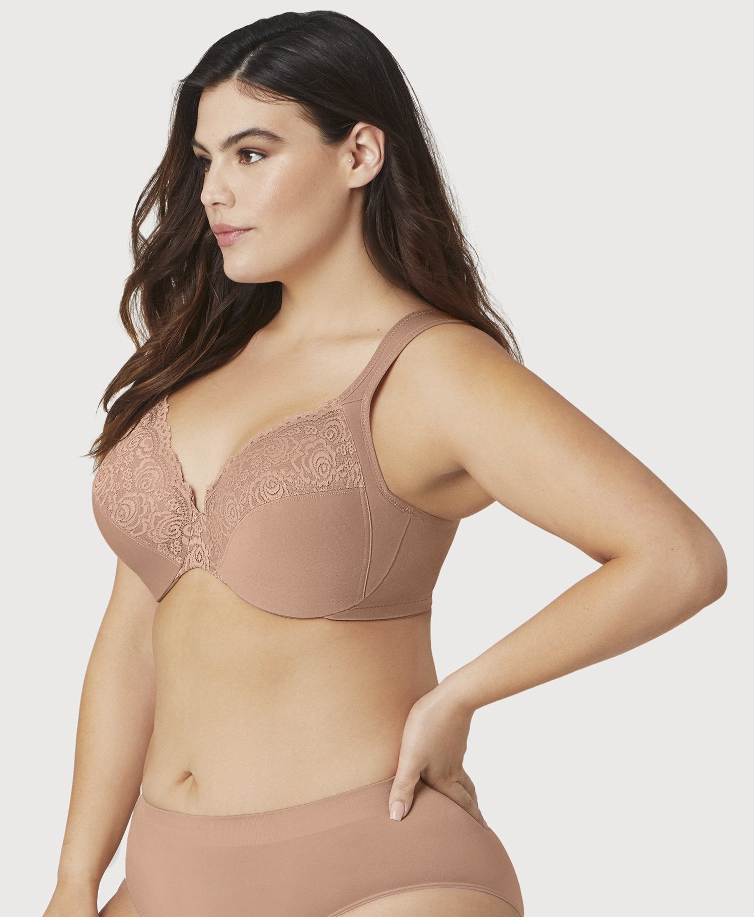 Glamorise Low Cut WonderWire Lace Bra - Cappuccino Bras