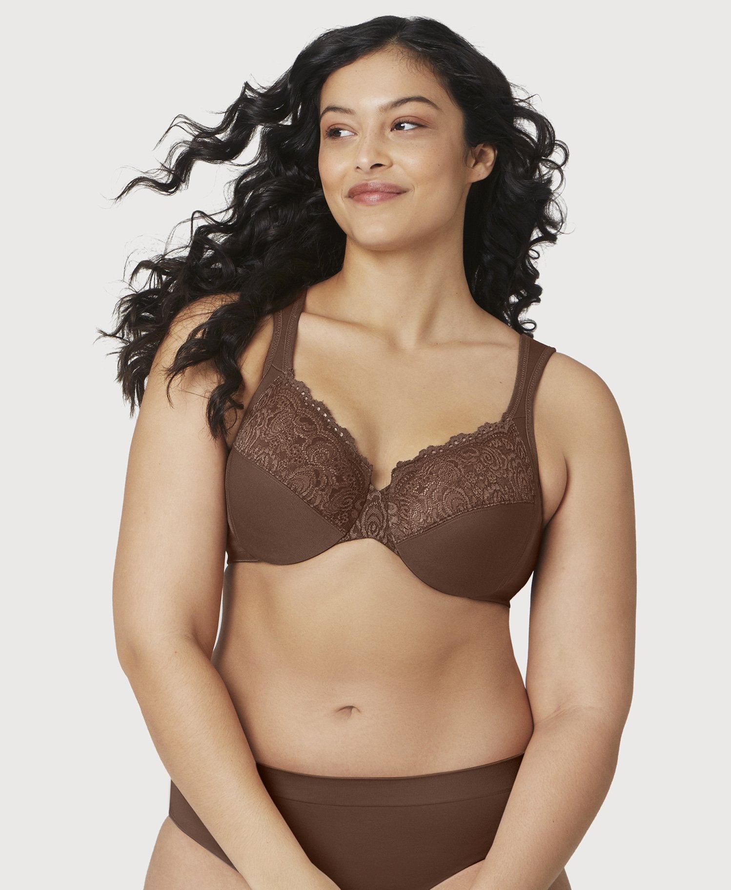 Glamorise Low Cut WonderWire Lace Bra - Mocha Bras