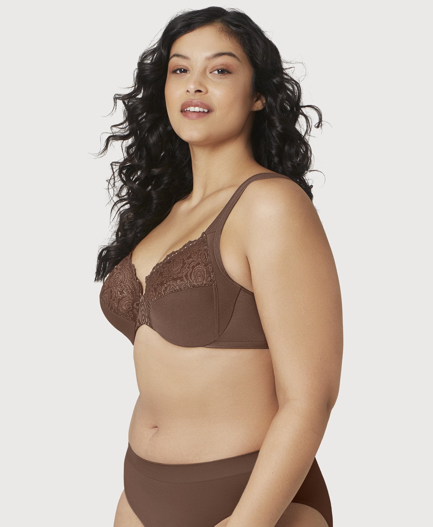Glamorise Low Cut WonderWire Lace Bra - Mocha Bras