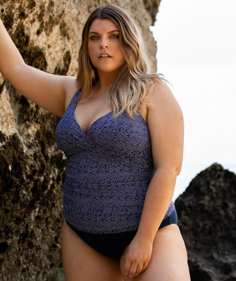 Artesands Zig Zag Delacroix Cross Front D-G Cup Tankini Top - Navy Swim