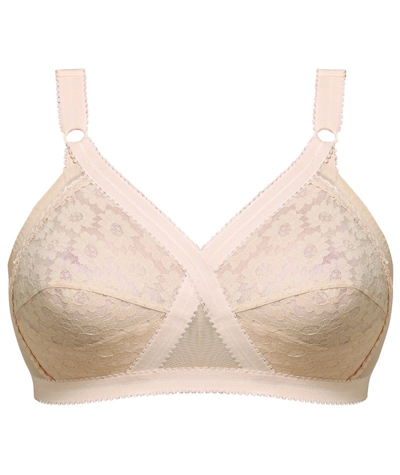 Playtex Cross Your Heart Wirefree Lace Bra P10152 in Beige - Curvy