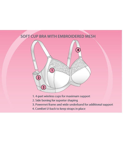Exquisite Form Fully Soft Cup Bra With Embroidered Mesh - White