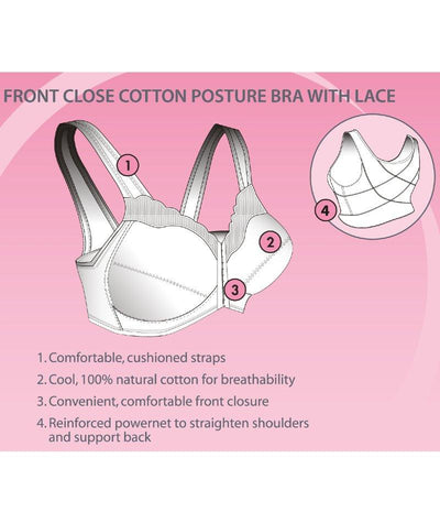 Exquisite Form Fully Front Close Wirefree Cotton Posture Bra With Lace - White Bras