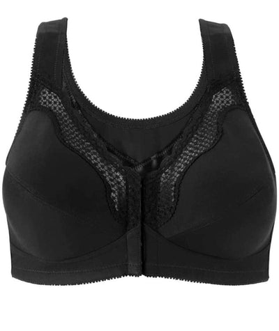 Exquisite Form Fully Front Close Wirefree Cotton Posture Bra With Lace - Black Bras
