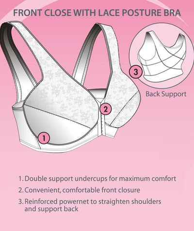 Exquisite Form Fully Front Close Wire-free Posture Bra With Lace - Navy Bras