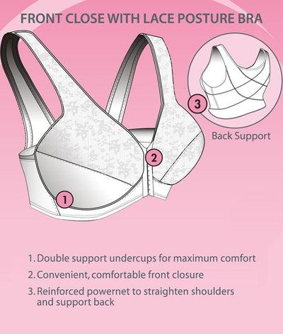 Exquisite Form Fully Front Close Wire-free Posture Bra With Lace - Black Bras