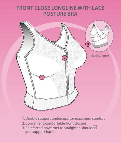 Exquisite Form Fully Front Close Wire-free Longline Posture with Lace Bra - White Bras