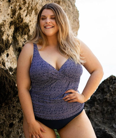 Artesands Zig Zag Delacroix Cross Front D-G Cup Tankini Top - Navy Swim