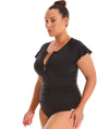 Capriosca Frill Zip One Piece - Black Swim