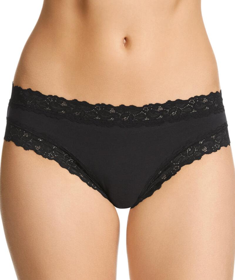 Cotton and Lace Band Cheeky Panty - Black