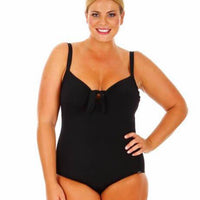 Capriosca Chlorine Resistant Plain One Piece with Bow - Black