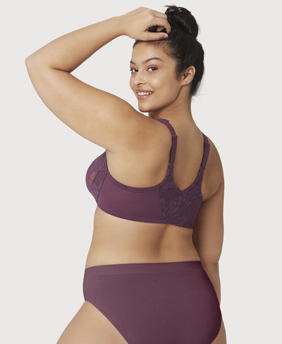 Glamorise Lacey T-Back Front-Closure WonderWire Bra - Plum Bras