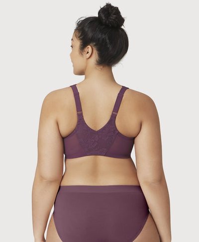 Glamorise Lacey T-Back Front-Closure WonderWire Bra - Plum Bras