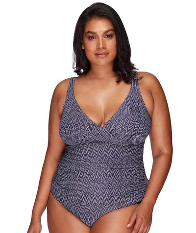 Artesands Zig Zag Delacroix Cross Front D-G Cup One Piece Swimsuit - Navy Swim 10