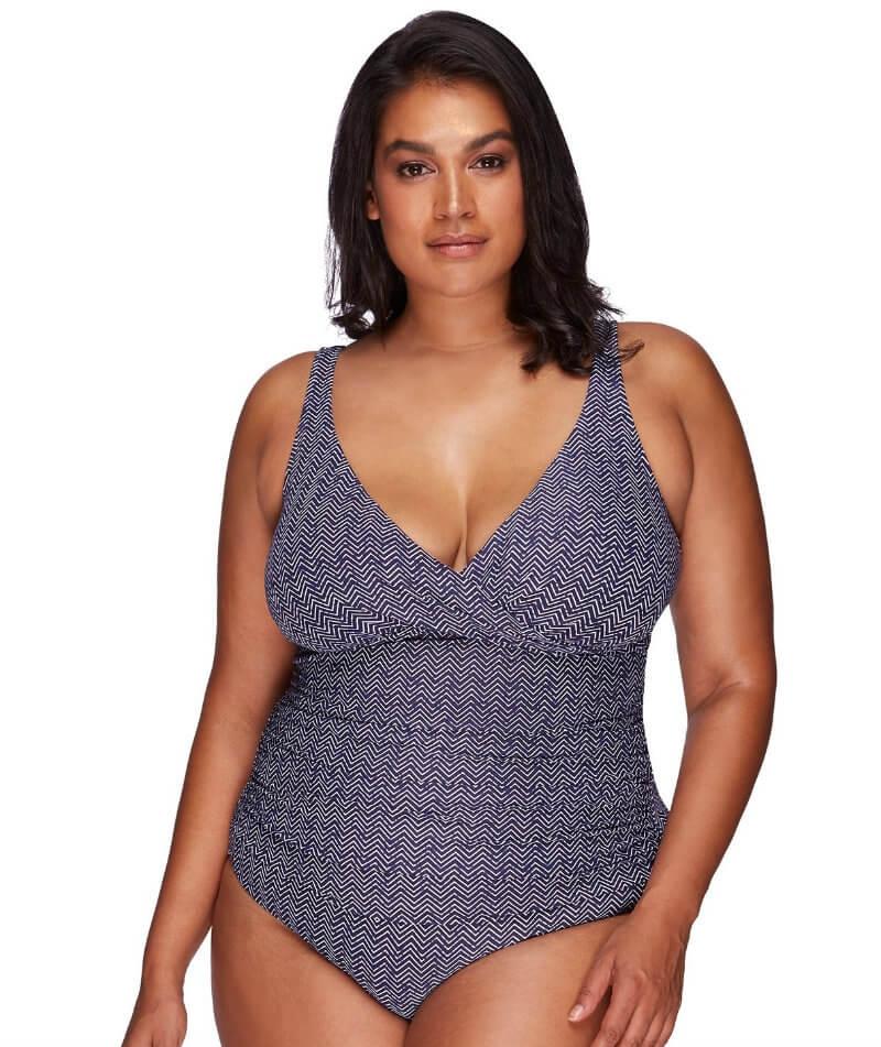 Artesands Zig Zag Delacroix Cross Front D-G Cup One Piece Swimsuit - Navy Swim 10 