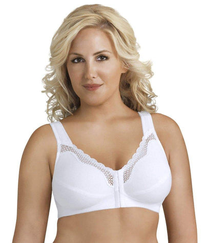 Exquisite Form Fully Front Close Wirefree Cotton Posture Bra With Lace - White Bras 34B White