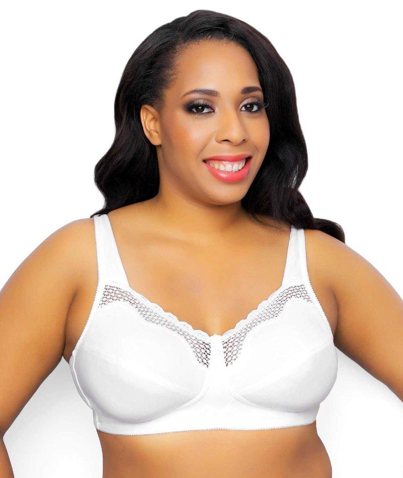 Exquisite Form Fully Cotton Soft Cup Wire-free Bra With Lace - White -  Curvy Bras