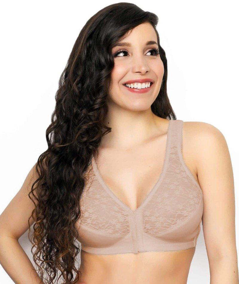 Exquisite Form Fully Front Close Wire-free Posture Bra With Lace - Bei -  Curvy Bras