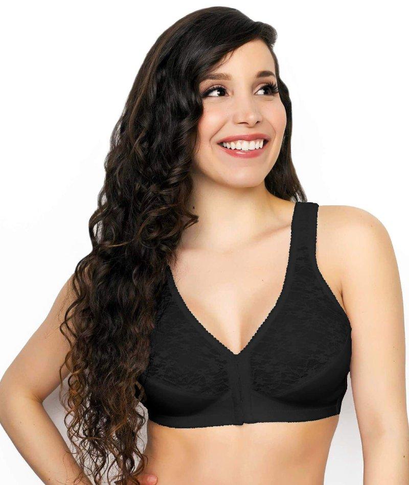 Exquisite Form Fully Front Close Wire-free Posture Bra With Lace - Black Bras
