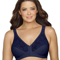 Exquisite Form Fully Front Close Wire-free Posture Bra With Lace - Navy