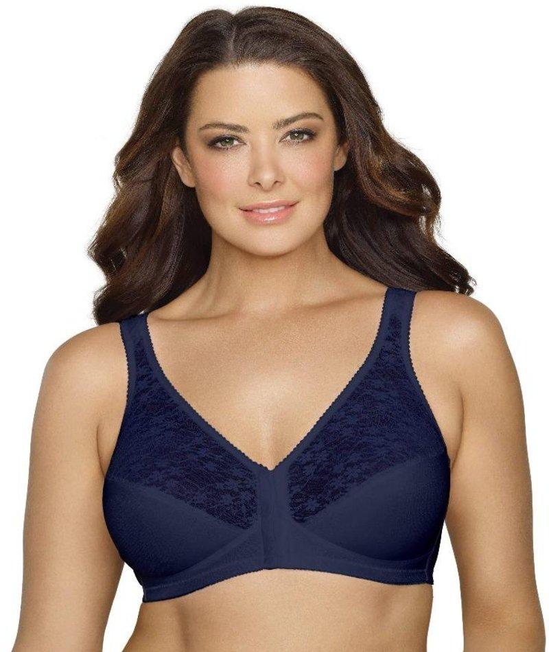 Exquisite Form Fully Front Close Wire-free Posture Bra With Lace - Navy Bras
