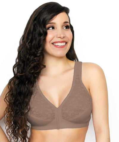 Exquisite Form Fully Front Close Wire-free Posture Bra With Lace - Walnut Bras