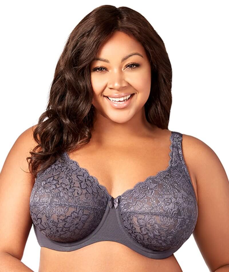 Elila Full Coverage Stretch Lace Underwired Bra - Grey Bras 34DD Grey