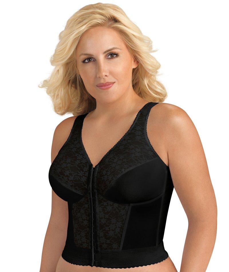 Exquisite Form Fully Front Close Wire-free Longline Posture with Lace Bra-  Black