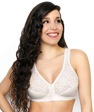 Exquisite Form Fully Front Close Wire-free Posture Bra With Lace - White Bras