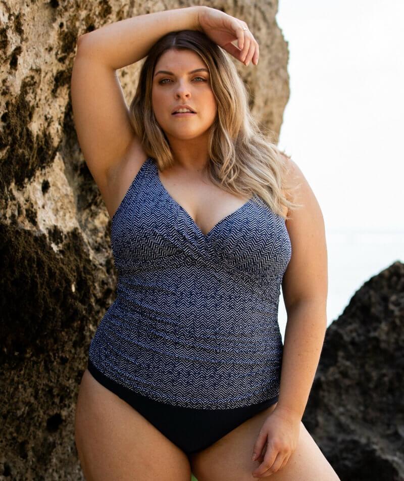 Artesands Zig Zag Delacroix Cross Front D-G Cup Tankini Top - Navy Swim