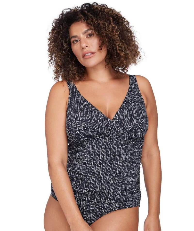 Artesands Zig Zag Delacroix Cross Front D-G Cup One Piece Swimsuit - Black Swim