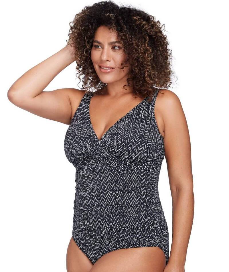 Artesands Zig Zag Delacroix Cross Front D-G Cup One Piece Swimsuit - Black Swim