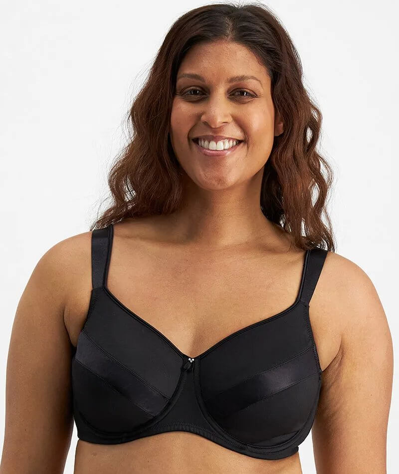 Full Cup Underwired Bra in Black - Satiny Micro-Support