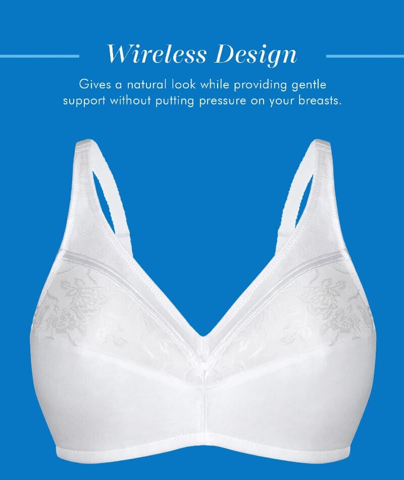 Bestform Floral Trim Wire-Free Cotton Bra With Lightly Lined Cups - Wh -  Curvy