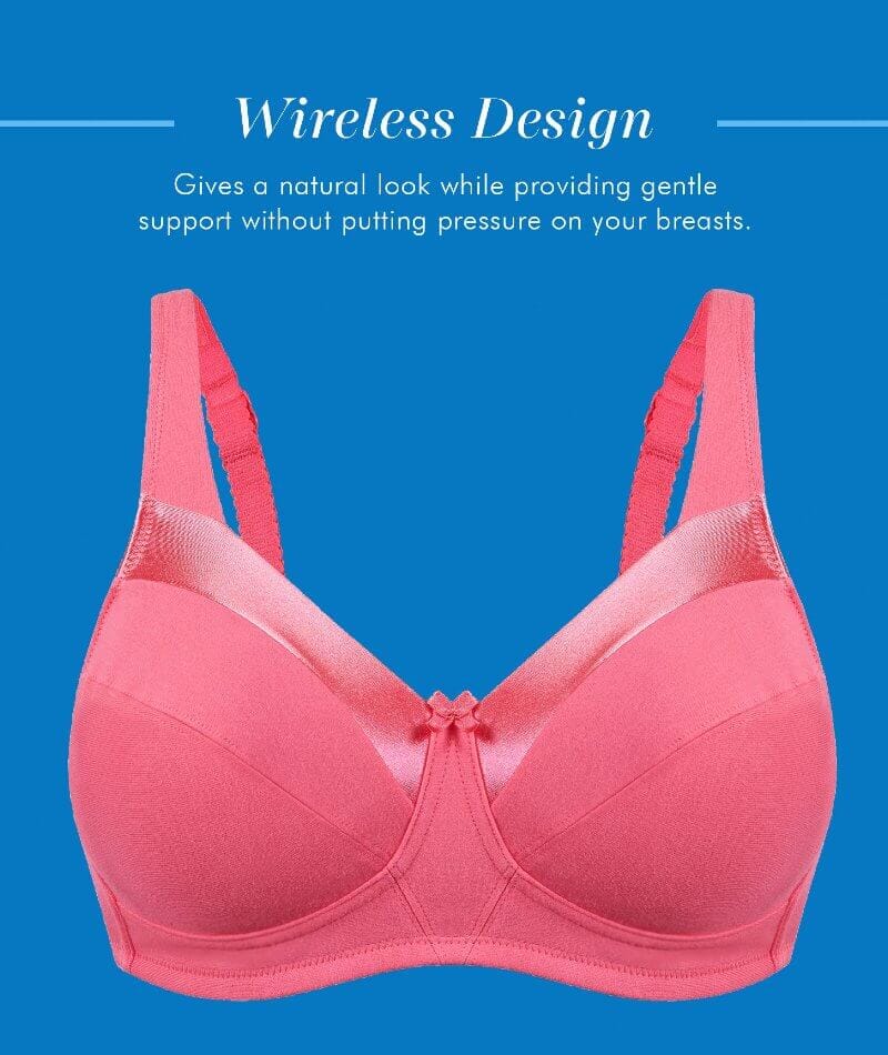 Bestform Satin Trim Wire-free Cotton Bra with Unlined Cups - Dark Pink -  Curvy Bras