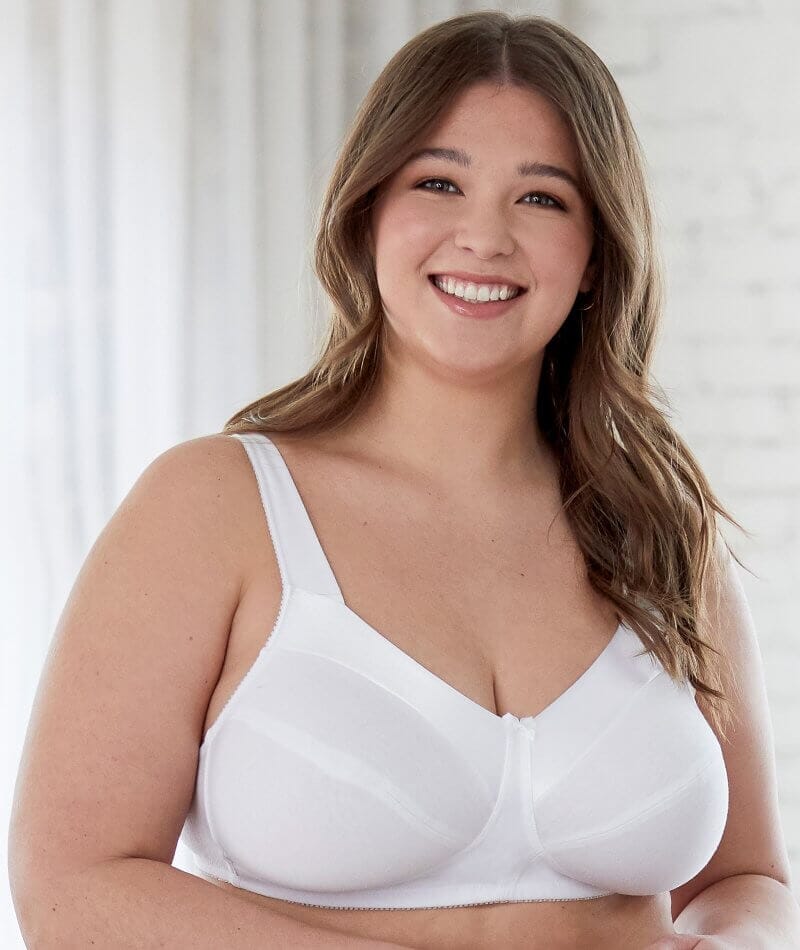 Bestform Satin Trim Wire-free Cotton Bra with Unlined Cups - White - Curvy  Bras