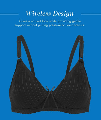 Bestform Striped Wire-free Cotton Bra with Lightly Lined Cups - Black Bras