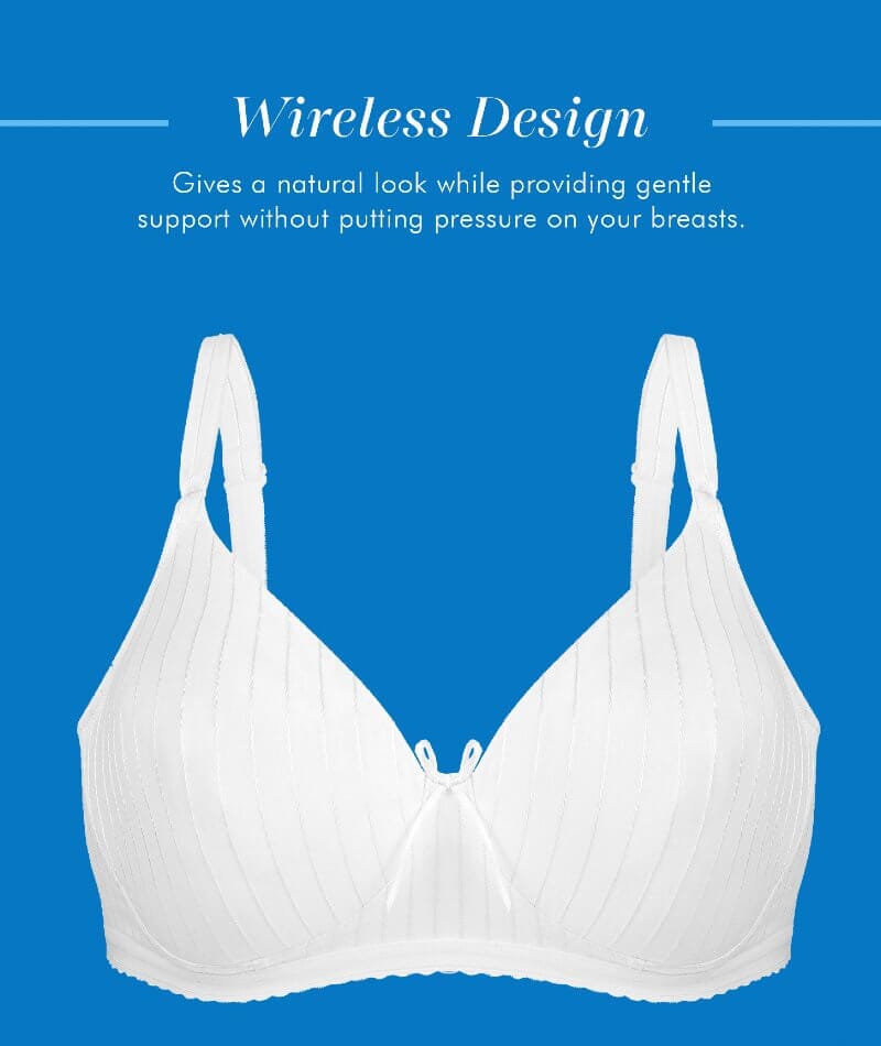 Bestform Striped Wire-free Cotton Bra with Lightly Lined Cups - White -  Curvy Bras