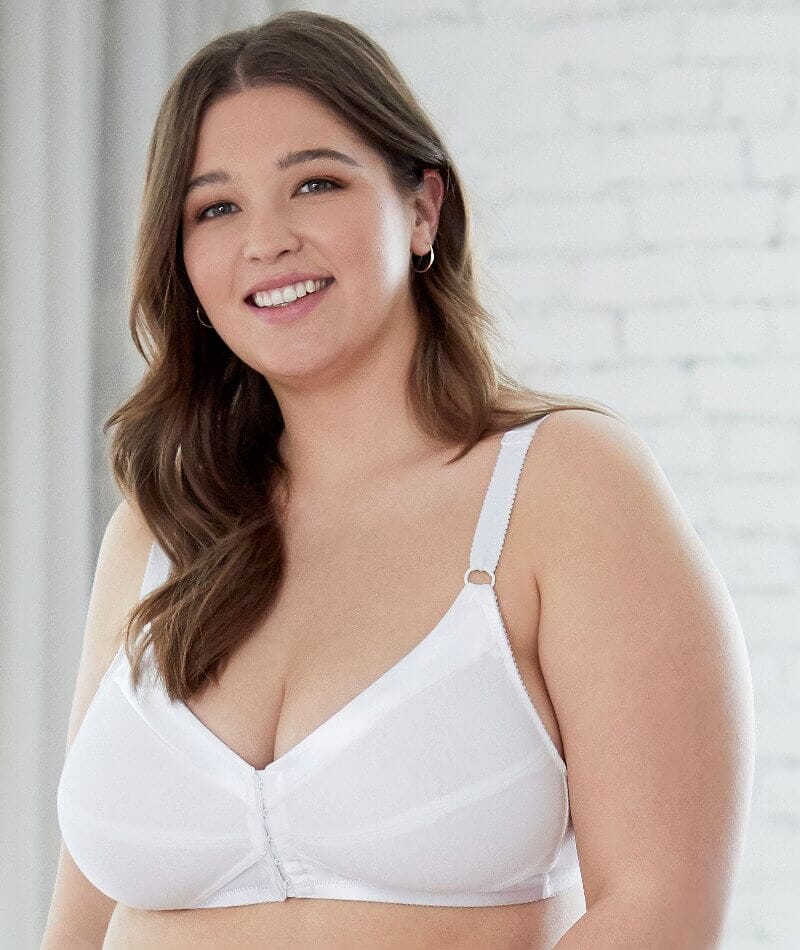 Plus Size Women's Cotton Front-Close Wireless Bra by Comfort Choice in White  (Size 50 D)