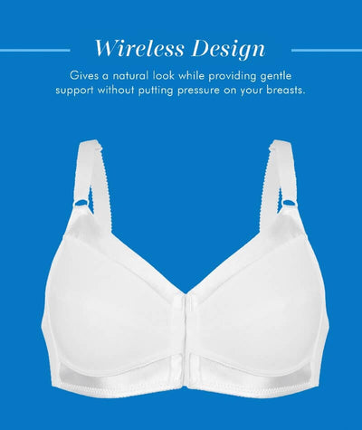 Bestform Unlined Wire-free Cotton Bra with Front Closure - White - Curvy  Bras